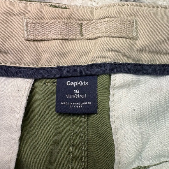 3/$30 Gap Kids Cargo Pants Girl 16 Slim Cotton Khaki Green Adjustable Waist Rae - Picture 3 of 9